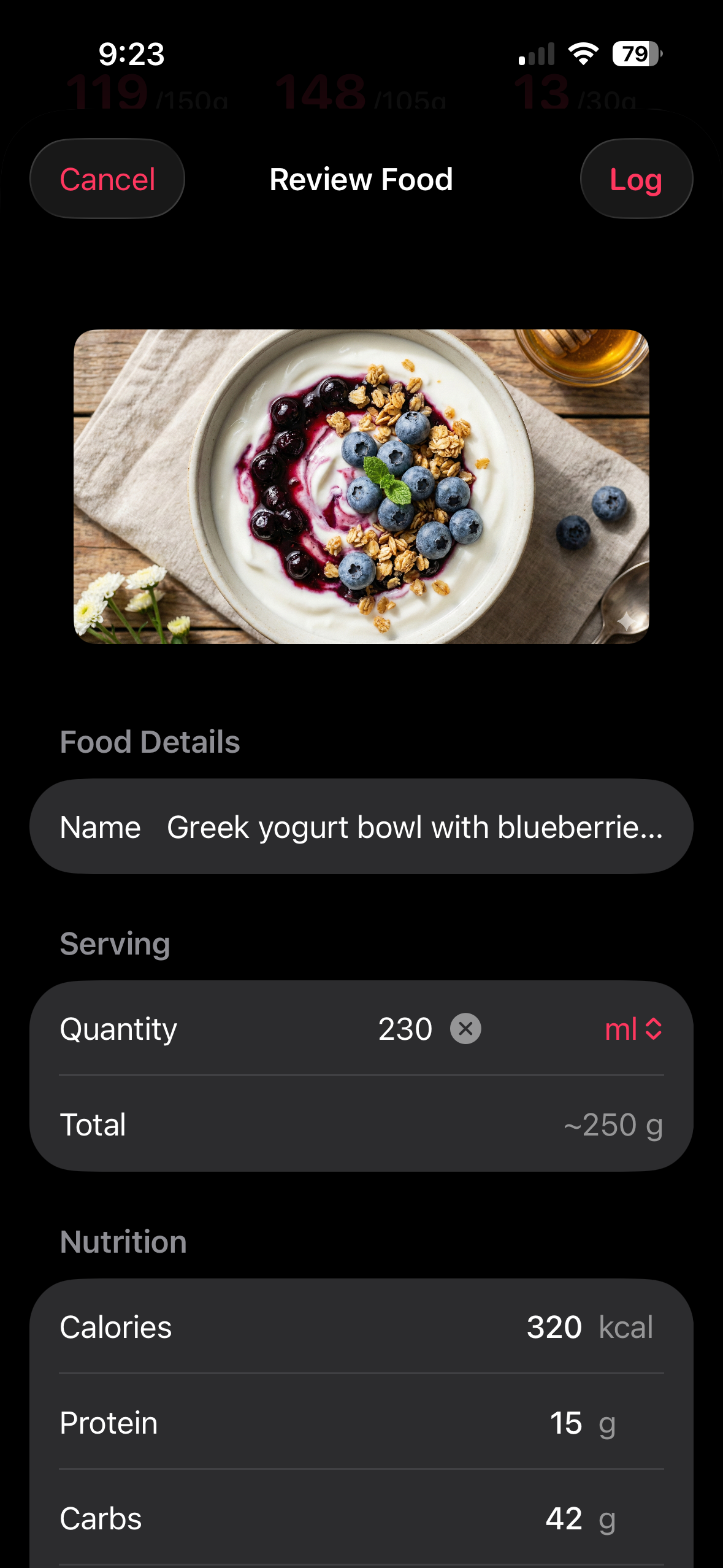 Review food entry